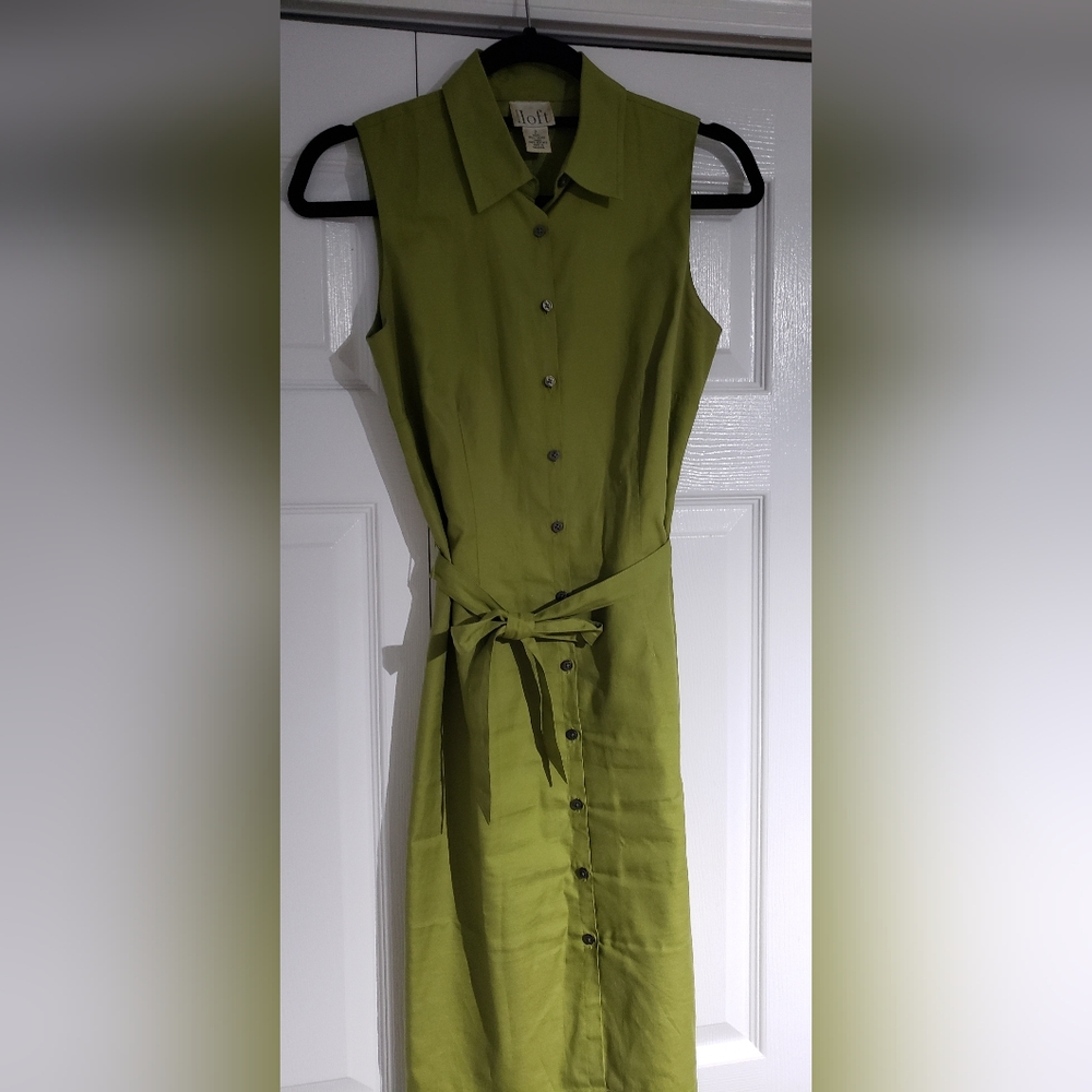 Loft Size 2 Sleeveless Green Shirt Dress - Picture 4 of 9